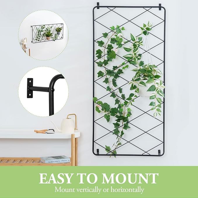 MyGift 50"x24" Wall Mounted Garden Trellis, Black Metal Lattice Panels for Outside, Hanging Lattice Support Frame for Outdoor or Indoor Climbing Plants, 1 Panel