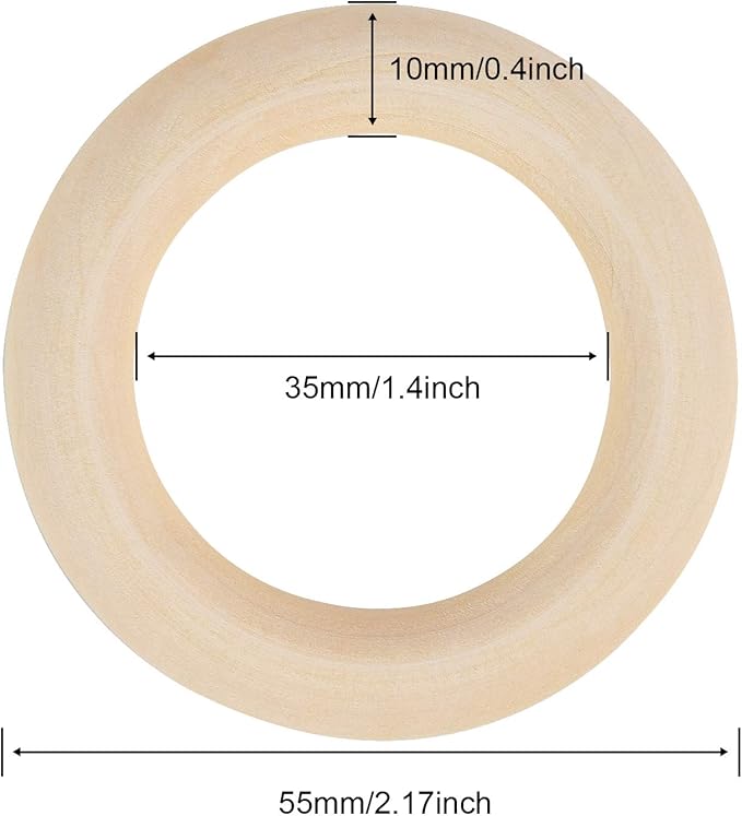 15 Pcs Macrame Wooden Rings, Natural Unfinished Solid Wood Rings for DIY Craft Pendant Connectors (55 mm)