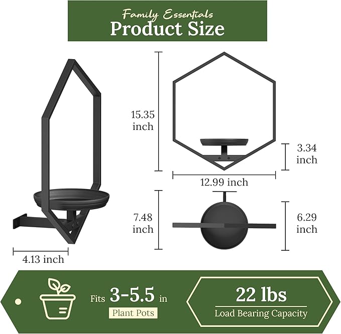 BXF Hexagon Floating Frame Plant Stand - 2 Pack Metal Wall Mounted Planters - Minimalist Geometric Hanging Decor for Indoor Succulents & Air Plants, Black
