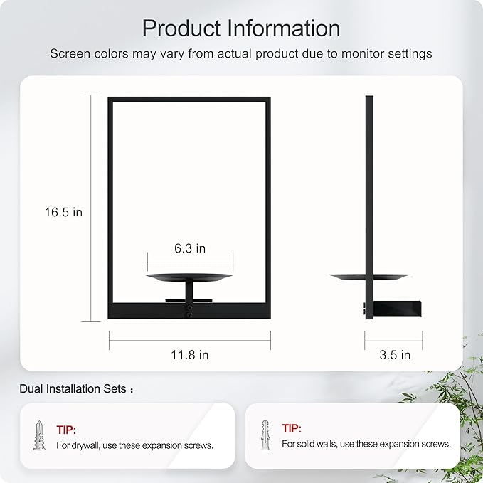 Black Metal Wall Plant Holder - 2-Pack Wall Mounted Plant Stands and Hanging Holders for Indoor Planter and Flower Pot -Rectangle Decor Shelf for Plant Storage (Pot Not Included)