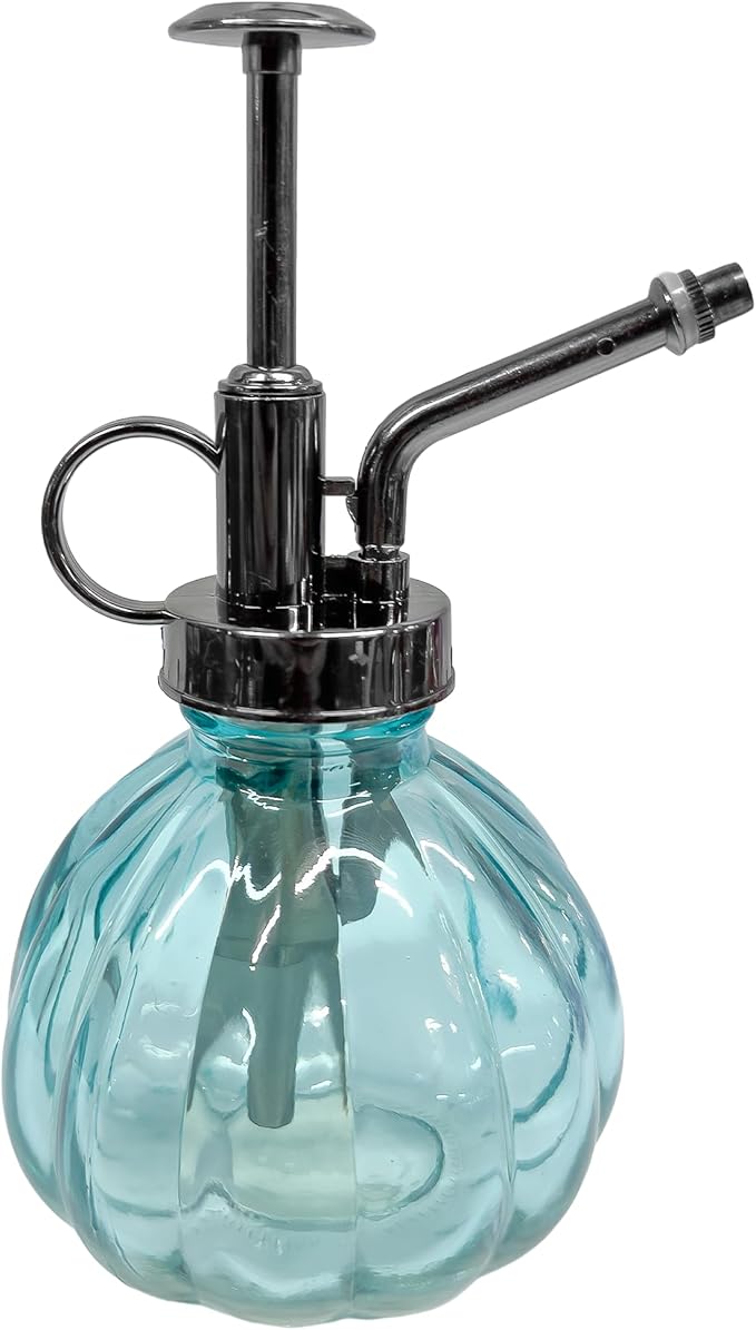 Glass Plant Mister – 6.25" Vintage-Style Spray Bottle for Indoor Plants, Succulents & Humidity-Loving Greens – Fine Mist Pump, Decorative Watering Mister for Home & Garden (Aqua Blue)