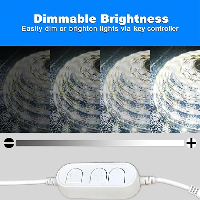 phopollo White LED Strip Lights, 25ft Dimmable 6500k Daylight White Led Light Strip, 460 LEDs Flexible Led Lights for Bedroom, Mirror, Kitchen Decoration