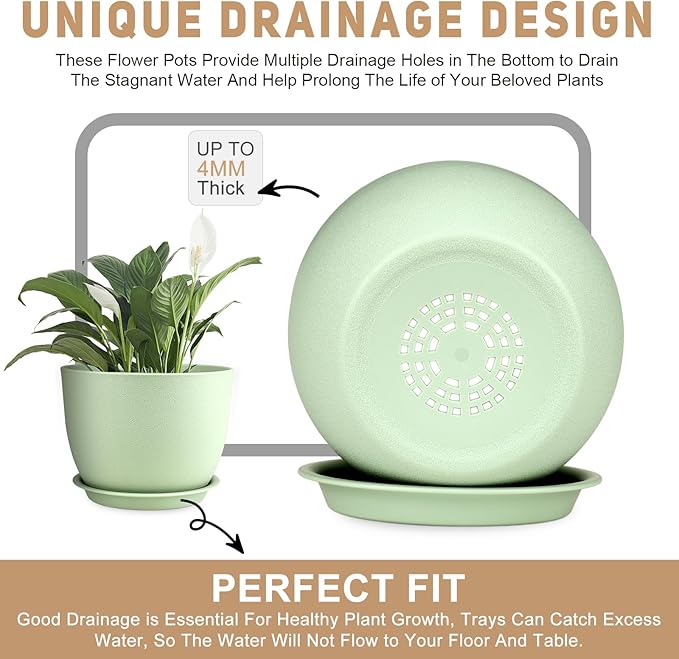 YNNICO Plant Pots 12/10/9 inch Set of 3, Flower Pots with Multi Mesh Drainage Holes, Large Planters for Indoor Outdoor Garden Plants and Flowers. (Green)
