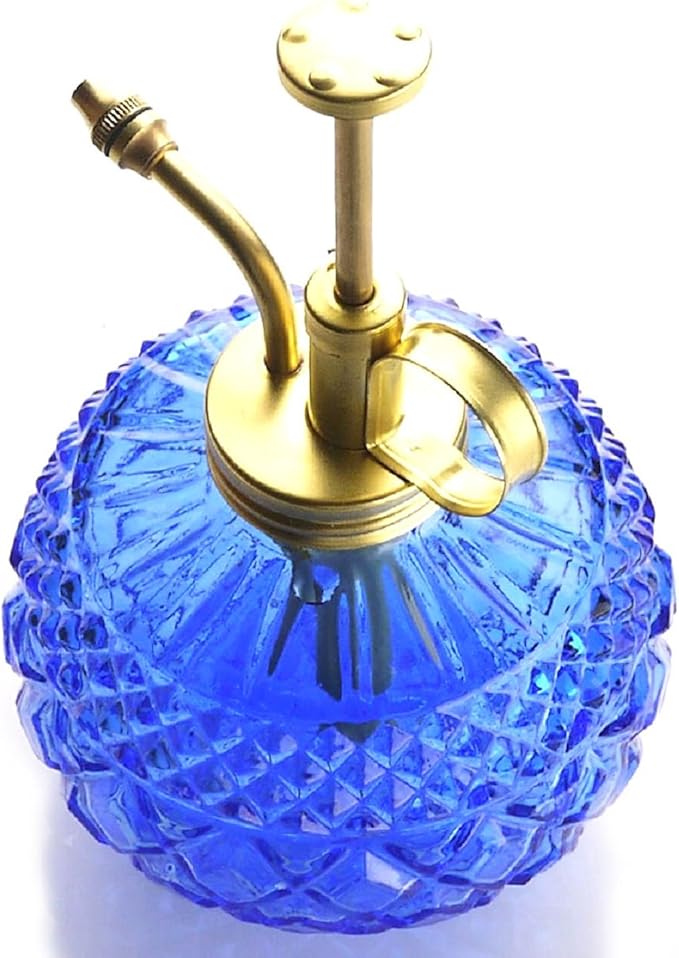 Plant Mister- Blue Color Glass Bottle & Brass Sprayer (Matt Gold)
