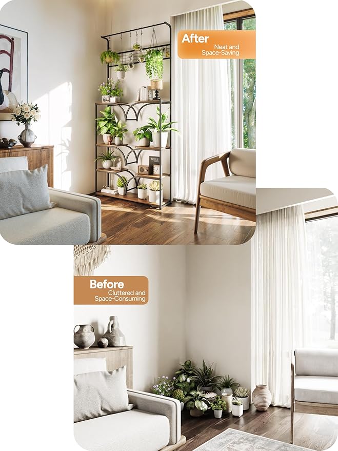 Plant Stand Indoor with Grow Lights - 78" Tall Metal Plant Rack with Adjustable Shelf, Large Flower Shelf for Living Room, Corner Display