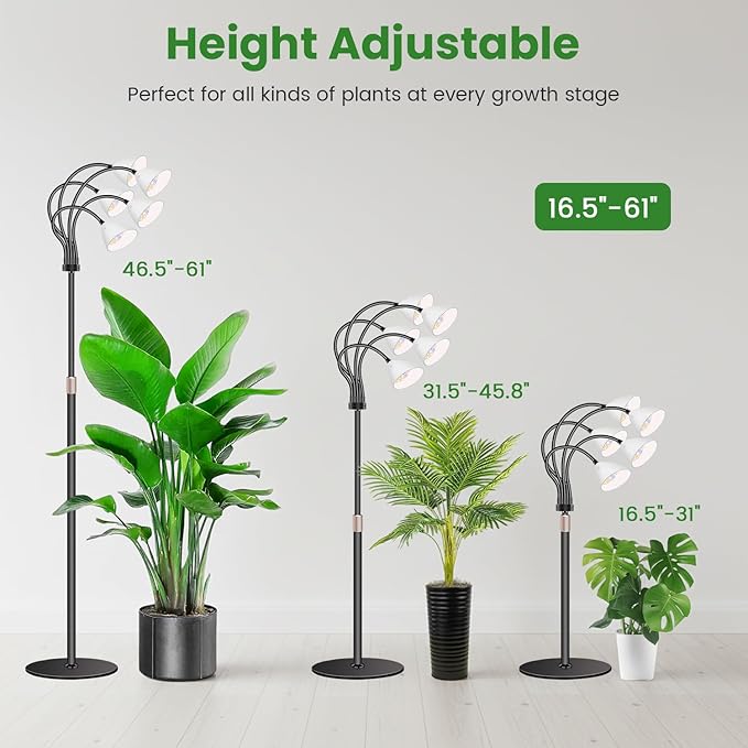 Wolezek Grow Lights for Indoor Plants Full Spectrum with Stand, 5-Head 120 LEDs Floor Plant Grow Lamp for Large Plants, Auto ON/Off Timer 6/12/16H, 5 Dimmable Levels, Adjustable Height 16.5"-61"