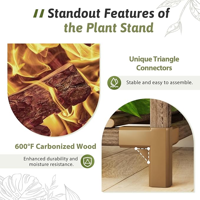 GENTINGBRO Plant Stand Indoor Outdoor 62.2“ Tall Plant Shelf Large Tiered Flower Stands for Multiple Display Wood Hanging Planter Holder for Living Room Garden Balcony Patio Decor