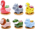 6 Pack Animal Ceramic Succulent Pots with Drainage – Mini Jungle Planters with Bamboo Trays for Indoor Plants & Cactus, Cute Flower Pots for Desk, Office, Home Decor, Gift for Kids & Plant Lovers