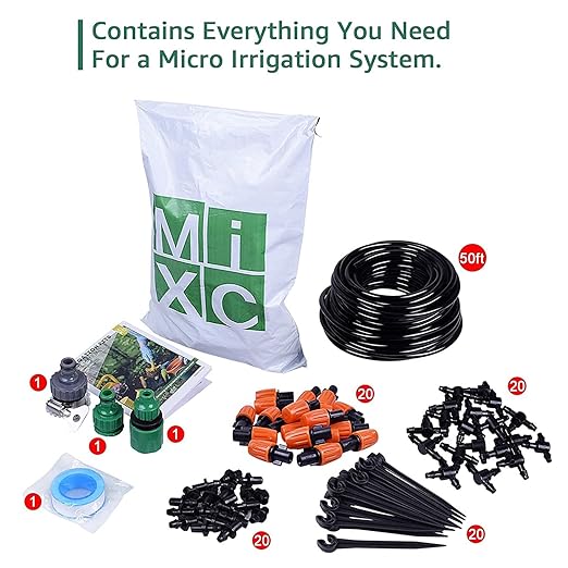 MIXC Irrigation System Greenhouse Watering Systems 1/4 INCH 50FT DIY Auto Drip Irrigation Kit Garden Accessories Automatic Irrigation Equipment for Plants/Lawn