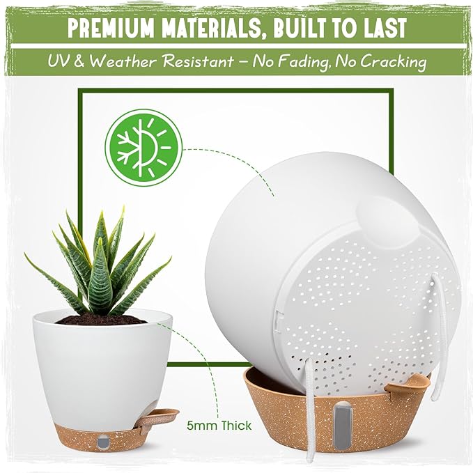 Self-Watering Pots for Indoor Plants 4 Pack, 6/8/10/12 Inch Outdoor Planters with Water Level Indicator & Deep Reservoir, Decorative Flower Pots for Home Decor (White, 12+10+8+6 Inch)