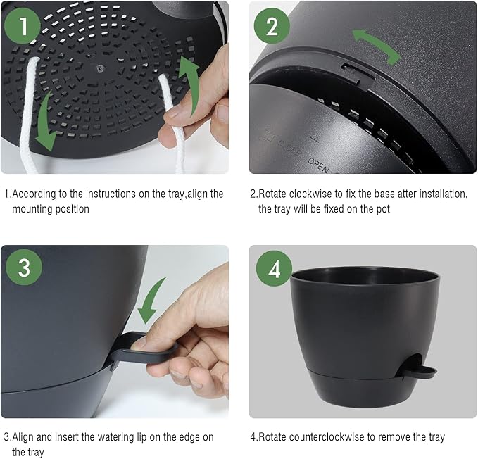 UOUZ 12 inch Large Self Watering Pots, Plastic Planters with 60oZ Removable Deep Reservoir and Multi Mesh Drainage Holes for Indoor Outdoor Garden Plants and Flowers, Black