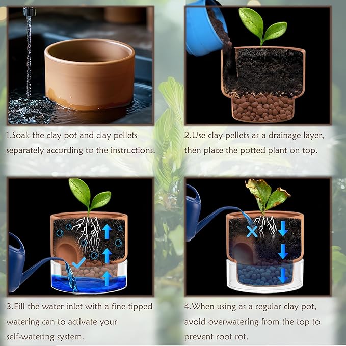 GUGUGO Self Watering Pot for Indoor Plants, 6 Inch Self-Watering Terracotta Plant Pots, Terracotta Planters with Clear Reservoir, Terra Cotta Flower Pots Planters, Large Modern Office Home Décor
