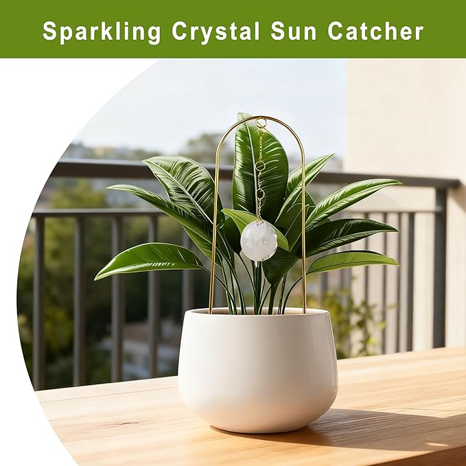 Trellis for Potted Plants Indoor, Metal Arch Small Plant Trellis, Garden Trellises with Crystal Sun Catcher for Climbing Vine Ivy Flower Pot Decor