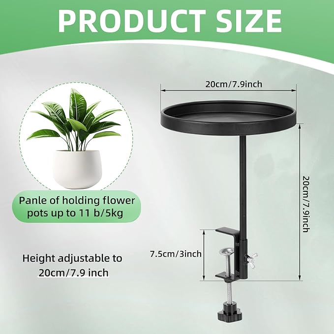 AQQHSAIN 2 Pcs Windowsill Clamp Tray Adjustable Metal Window Plant Shelves Stand Holder 7.9inch Window Planter Floating Shelves Windowsill Extension Tray for Indoor Plants Home Display Decor (Black)