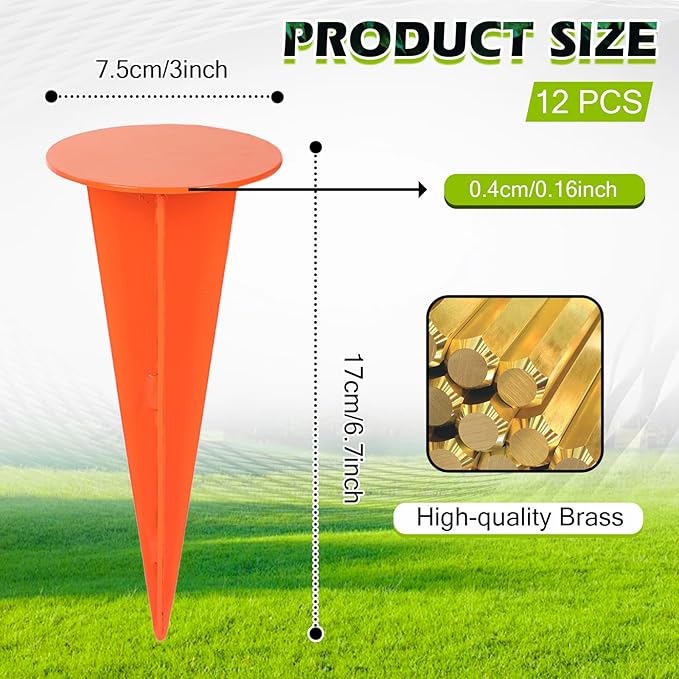 12Pack Low Profile Survey Stakes Brass Heavy Duty Survey Markers Stakes Low Profile Survey Markers Property Line Markers Property Markers for Property Line Ground Septic Tank Markers