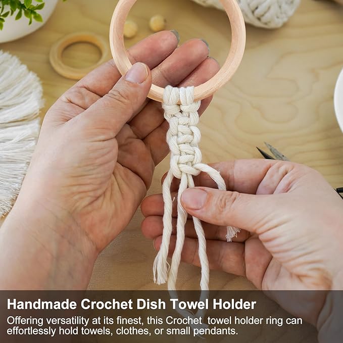 Tioncy 4 Pcs Kitchen Dish Towel Holder Mother's Day Gifts Boho Handmade Crochet Hanging Towels Loop Ring Knit Towel Hanger for Cabinet House Oven Stove Door, 4 Colors(Gray)