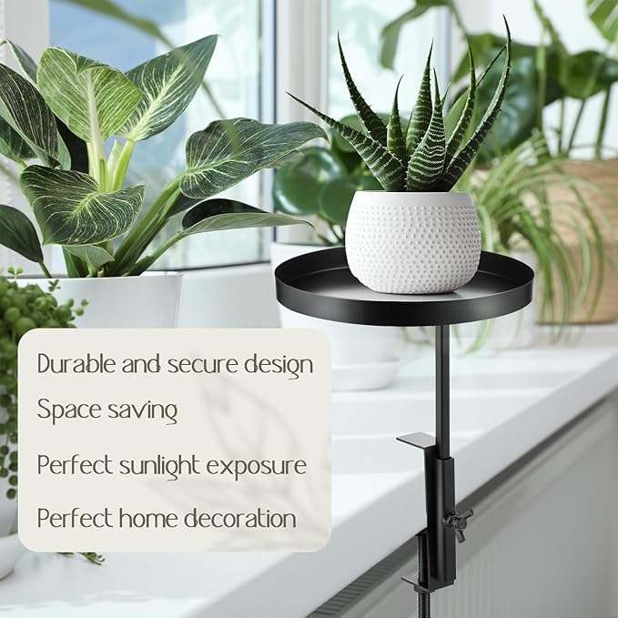 Teenyyou 4 Pcs Window Sill Plant Shelf 5.7''D x 12.4''H Adjustable Window Shelf Windowsill Clamp Tray for Indoor Plants Metal Windowsill Extension Tray Planter Floating Shelves for Indoor Outdoor