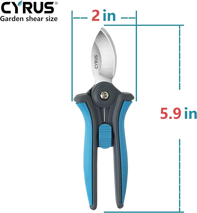 CYRUS 6'' Garden Scissors Small Pruning Shears with Curved Blades,Hand Pruners for gardening,Floral Flower Shears for Plants Trimming,Stainless Steel Blue