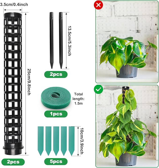 LangRay Moss Pole for Climbing Plants Monstera, Indoor Plant Supports, Plastic Moss Stick, Plant Stake for Garden, Extension Aid Climbing Rob (Black, 2pcs 10inch)