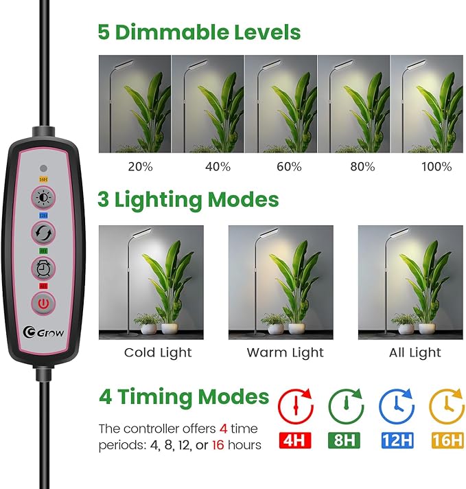 Wiaxulay Floor Plant Lights for Indoor Growing, 153 LED Full Spectrum Grow Light with Stand, Height Adjustable 24-68 in,4/8/12/16H Timer, 3 Lighting Modes,5 Brightness for Growing Large Tall Plants