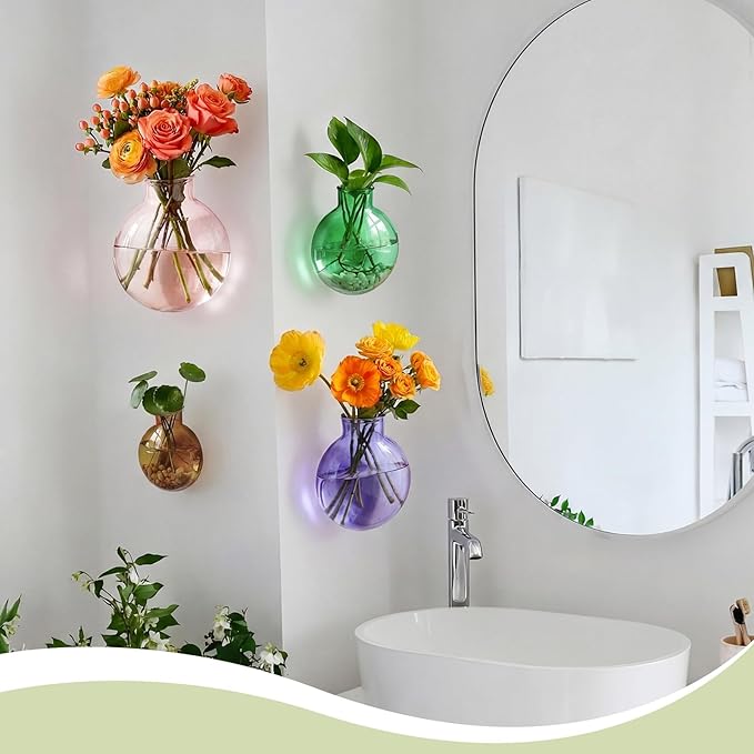 4 Pcs Stained Glass Hanging Vase 2-4 Inch Hanging Glass Plant Propagation Station Small Plant Terrarium Pot Containers with Rope for Hydroponics Planter Garden Home Indoor Outdoor Decor, 4 Sizes