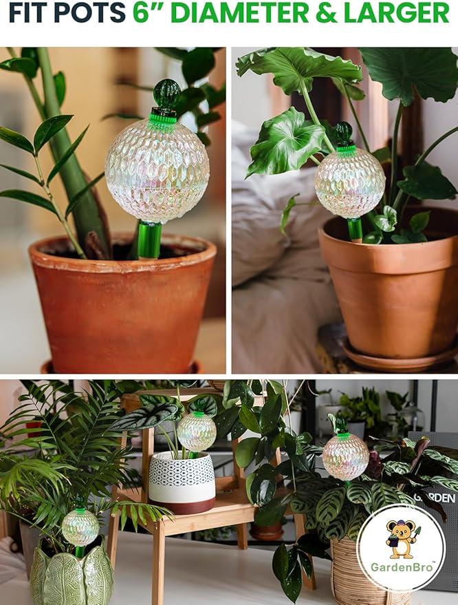 16 Oz. Plant Watering Globes for Indoor Plants with Terracotta Self Watering Planter Insert - Hand-Blown XL Glass Globes - Automatic Indoor Planter Waterer, Gift Idea for Gardeners [1, Textured]