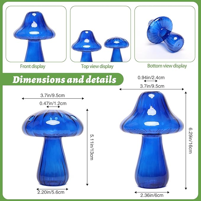 Mushroom Glass Vase Propagation Stations Flower Vases Home Decor Mushroom Planter Cute Vases Garden Decoration Set of 2