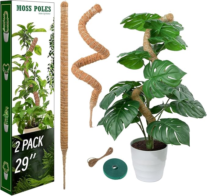 LveSunny 2 Pack Moss Pole for Monstera, Bendable 29" Coco Coir Plant Support with Rustproof Aluminum Core, Plant Support Stakes for Climbing Indoor Plants, Pothos, Philodendron