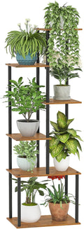 Plant Stand Indoor, 6-Tier Tall Plant Shelf Multiple Metal Wood Flower Pot Holder for Living Room Office Balcony Patio, Rustic Brown