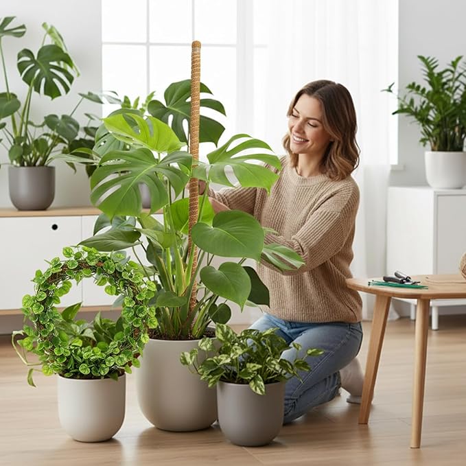 Mcbazel 2 Pack 47 Inch Bendable Moss Pole for Plants Monstera - Tall Coco Coir Plant Support Stakes for Large Indoor Climbing Plants Vines - Flexible Totem Stick Kit with Full Garden Ties