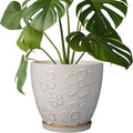 MPotTo Ceramic Planter 8 Inch Plant Pot with Drainage Hole and Saucer Ceramic Pots for Indoor Plants Outdoor Large Flower Pot for Home Decor White