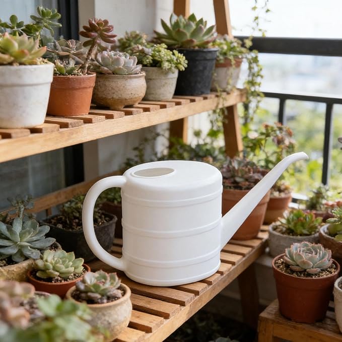 MYCENSE Watering Can Ergonomic Handle Easy to Use 2L Long Spout Water Can Watering Bucket for Flowers Kids Adults Yard Indoor Plants, White