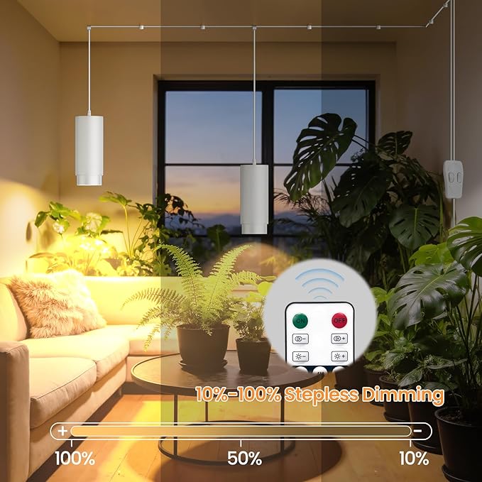 Zoomable Remote Pendant Grow Lights with Auto On/Off Timer, 2X 30W Full Spectrum LED Plant Light 2700K-6000K Dimmable Plug in Hanging Lights for Indoor Plants 20FT Power Cord, White 2PCS