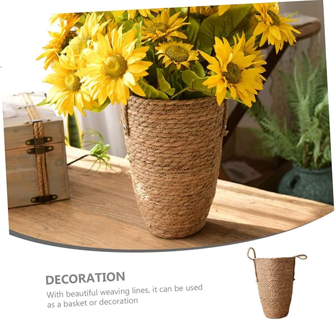 Large Seagrass Woven Basket for Plant Display Tall Pot Handle Multi-Purpose Desktop Planter for Home Decor