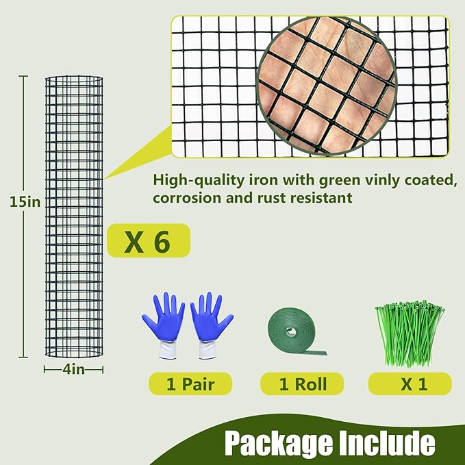6 Pack Metal Moss Pole, 15" Moss Poles for Plants Monstera, Stackable Sphagnum Moss Pole for Climbing Plants (6 Pack 15")
