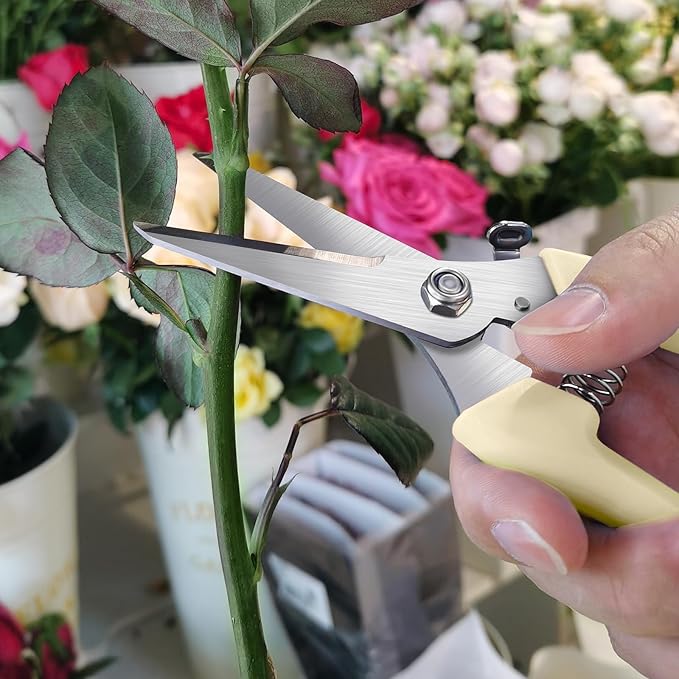 Flower clippers, 7.6 inch Pruning Shears for Beginners, High Strength Steel, Sharp Rust Resistant Floral Scissors with Comfortable Grip Handles, Garden Clippers, Rose Clippers for Gardening -White
