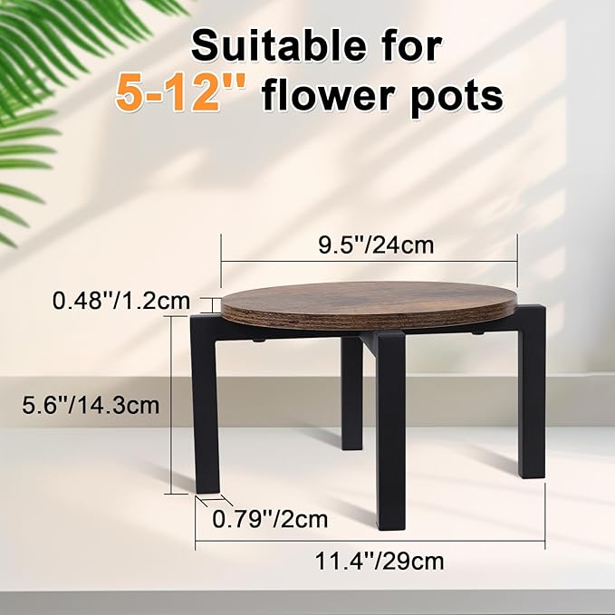 Vigordream Plant Stand Indoor, Heavy Duty Sturdy Metal Plant Holder, Wooden plant Stool, Single Plant Pot Stand Low Short Planter Stand