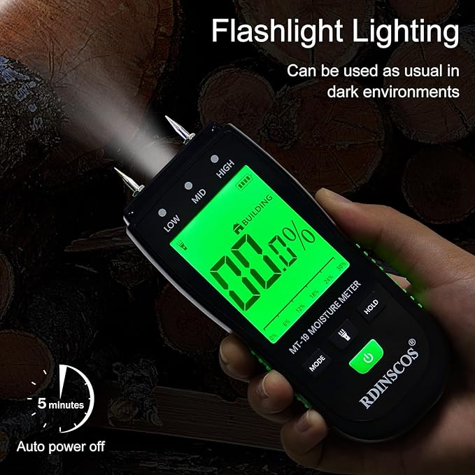 RDINSCOS Moisture Meter for Firewood Digital Wood Moisture Tester Firewood and Lumber Water Leak Detector for Wall,Lumber, building,Firewood,Humidity Tester