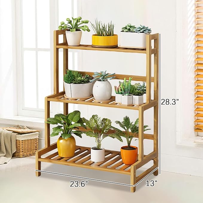 Simcat Plant Stand Indoor - Plant Stand Outdoor for Multiple Plants Wood Plant Shelf Multi-tier Planter Stand Flower Stand for Patio Garden Living Room Balcony Bedroom (3 layers- 60 * 33 * 72cm)