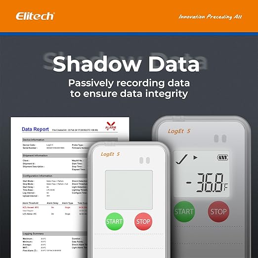 Elitech USB Digital Data Logger with Temperature Humidity External Probe Reusable Recorder with Shadow Data 32000 Points, Auto PDF/CSV Report, for Windows/MacOS, Refrigerator Thermometer LogEt5THE