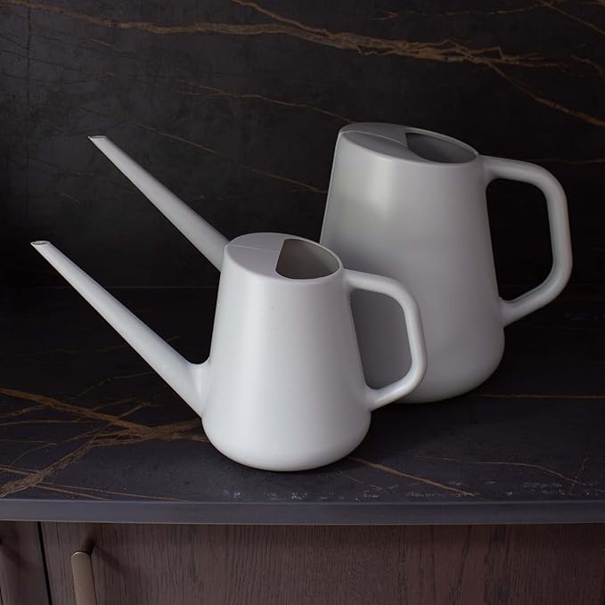 Bloem Fern Cement Gray 1.5 Liter Modern Resin Watering Can for Indoor and Outdoor Use