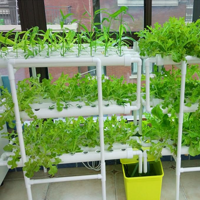 Hydroponics Growing System Kit,108 Plant Sites 3 Layers Food-Grade PVC-U Pipes Hydroponic Grow Kit Gardening System with Water Pump, Timer,Net Pots and Sponge for Vegetables,Fruits,Herb