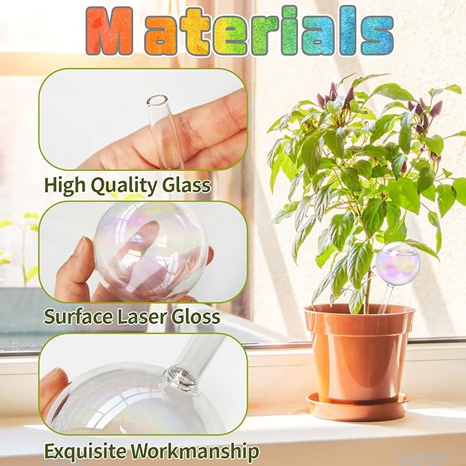 3 Pcs Iridescent Self Watering Globes,Automatic Plant Glass Waterer Bulbs,Rainbow Plant Watering Insert,Clear Glass Plant Water Globes for Indoor & Outdoor