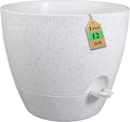 WSMKSZ 12 inch Large Self Watering Pots, Planter, Plant Pots with Multi Mesh Drainage Holes for Indoor Outdoor House Plants and Garden, Plastic Flower Pots with Deep Reservoir, Speckled White