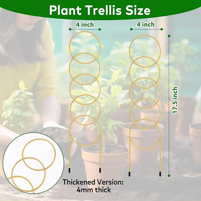 17.5 Inch Plant Trellis Indoor for Climbing Plants, Metal Small Trellis for Potted Plants, Plant Stakes for Indoor Plants, Plant Support for Hoya Flower Vine, Gold 2PCS