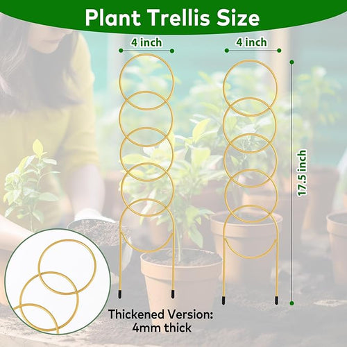 17.5 Inch Plant Trellis Indoor for Climbing Plants, Metal Small Trellis for Potted Plants, Plant Stakes for Indoor Plants, Plant Support for Hoya Flower Vine, Gold 2PCS