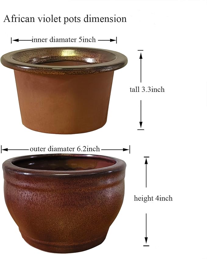 African Violet Pots Self Watering Round Ceramic Violet Pot (Copper, 6 inch)