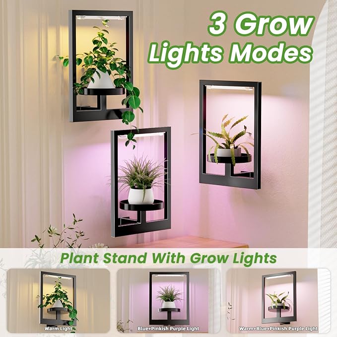 Hanging Plant Stand with Grow Lights for Indoor Plants, 2 Pcs Wall Plant Holder, Picture Frame Plant Shelf for Living Room, Balcony, Patio, Garden – Ideal Wall Decor for Indoor and Outdoor Spaces