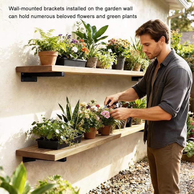 Window Sill Plant Shelf Brackets,Over The Garden Wall Corner Plant Stand Brackets Heavy Duty, Above Bed Wall Decor Storage Bracket 12 in Suitable for Gardens,Kitchens,RVs,etc