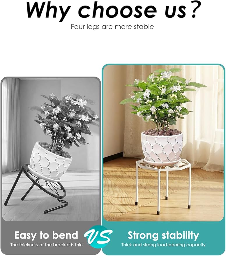 5-Pack Metal Plant Stands for Outdoor Indoor, Anti-Rust Iron Flower Pot Stand, Heavy Duty Plant Pot Shelf for Multiple Plant, Decoration Racks for Home, Patio & Garden (White)